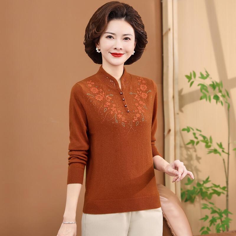 SNOWFLYING Women s Embroidered Mock Neck Wool Sweater 2XL
