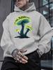 Psychedelic Fluorescent Mushroom Print Hooded Sweater, Hemp Gray Loose Shoulder Street Coat for Men and Women