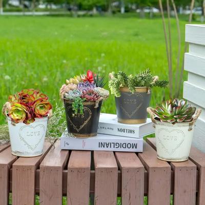 Eisenkunst Blumentopf Garten Kleiner Eiseneimer DIY Zinneimer Hof Herzförmiges Muster Retro Heimdekoration