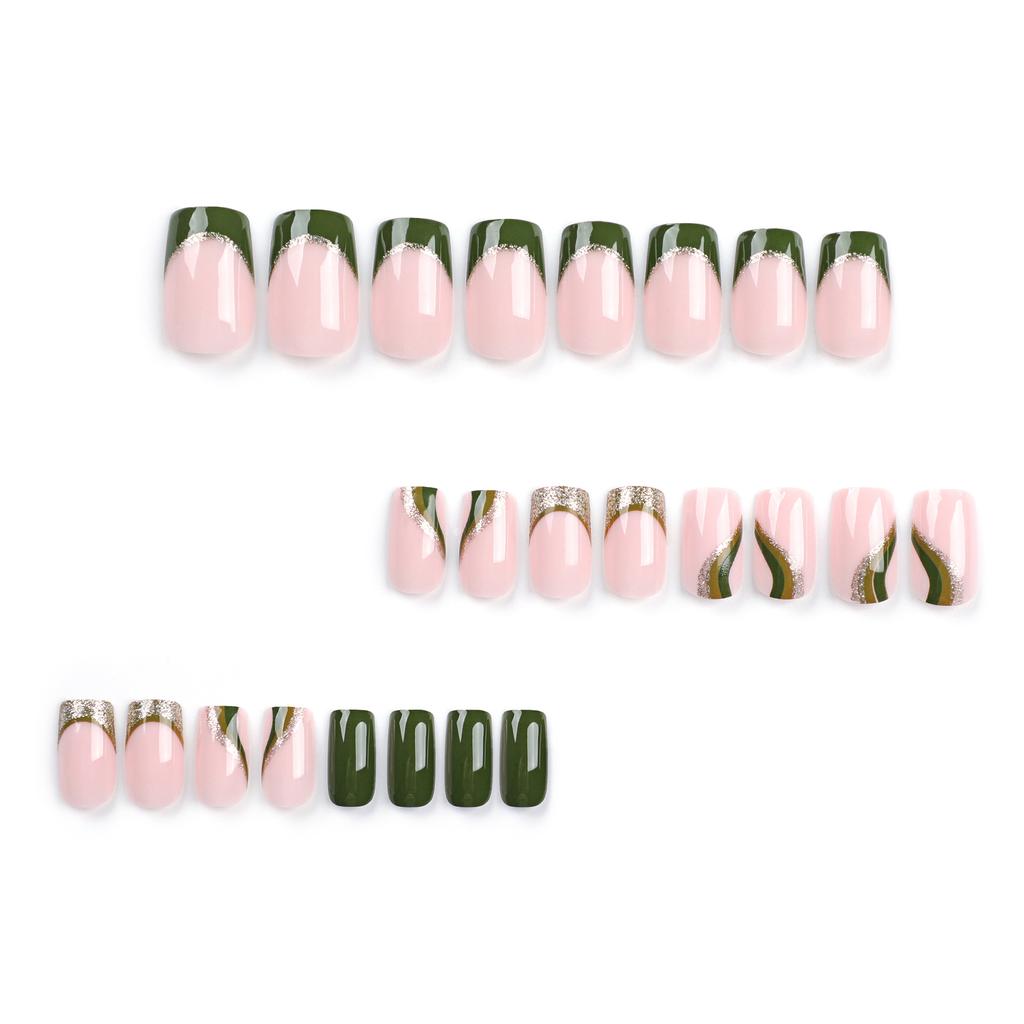 French Gold Glitter Nails Green Solid Color Manicure Fake Nail Patch Nail Nail Nail Piece Nails