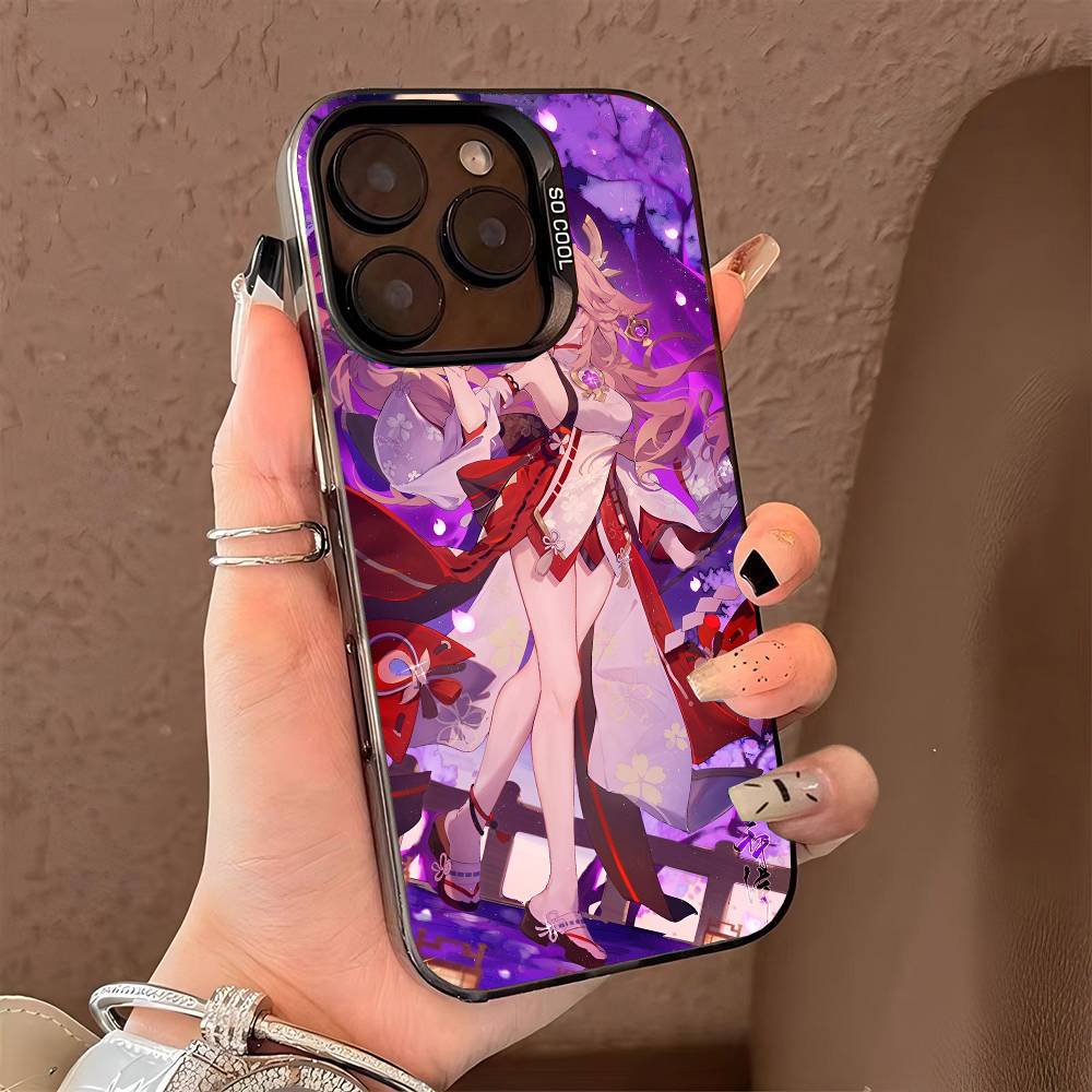 Coque de téléphone Yae Miko Genshin Impact pour iPhone 17 17Air 16 15 14 13 12 11 Pro Max Plus Colorée Argent