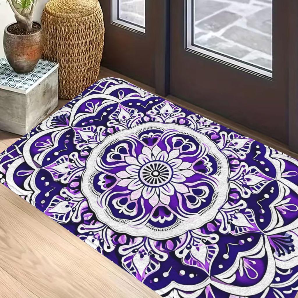 1pc Christmas Decor Non-Slip Door Mat with Purple Mandala Design for Living Room And Bedroom, Modern Welcome Carpet for Home