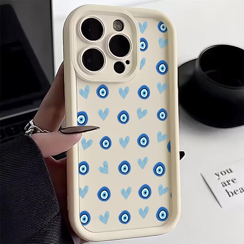 Phone Case Blue Heart-shaped Eyes Pattern For iPhone 17 16 Pro Max 11 13 12 14 15 8 7 Plus XS XR X 16E 17E Shockproof Soft Cover