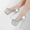 Fashion Sexy Peep Toe Rhinestone Thin High Heels Summer Women Pumps Party Stripper Shoes Elegant Women Wedding Banquet Platform Sandals