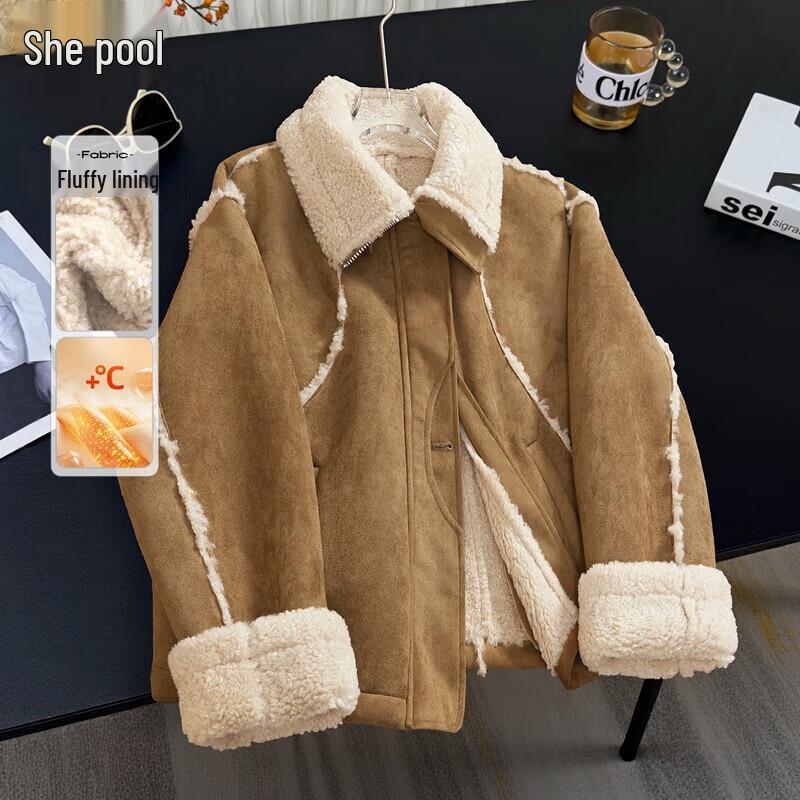 

Женская куртка в стиле ретро пэчворк из шерпы с лацканами L