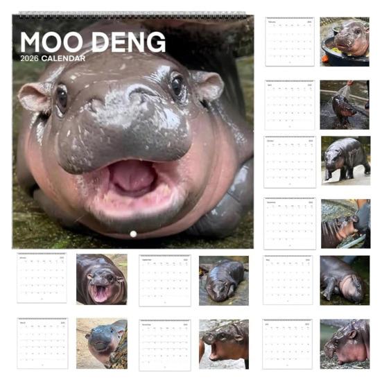 Moo Deng Calendar 2026 Pygmy Hippo Wall Calendar Monthly Planner Hanging Hippopotamus Calendar Gift for Hippo Lovers