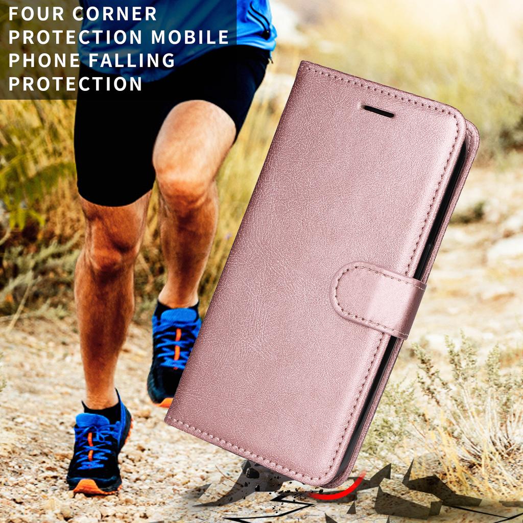 For iPhone 17 Pro Leather Wallet Case with Strap Solid Color Phone Stand Cover