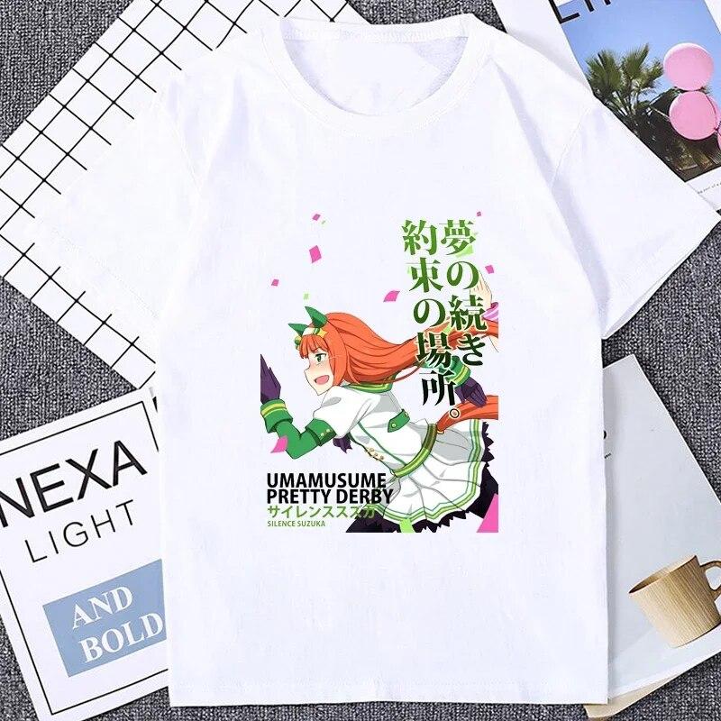 

Kawaii Pretty Derby с принтом Tsrhit Japan Anime Fans ACG Cos Графическая футболка Летняя повседневная модальная белая черная футболка Уличная одежда 4XL