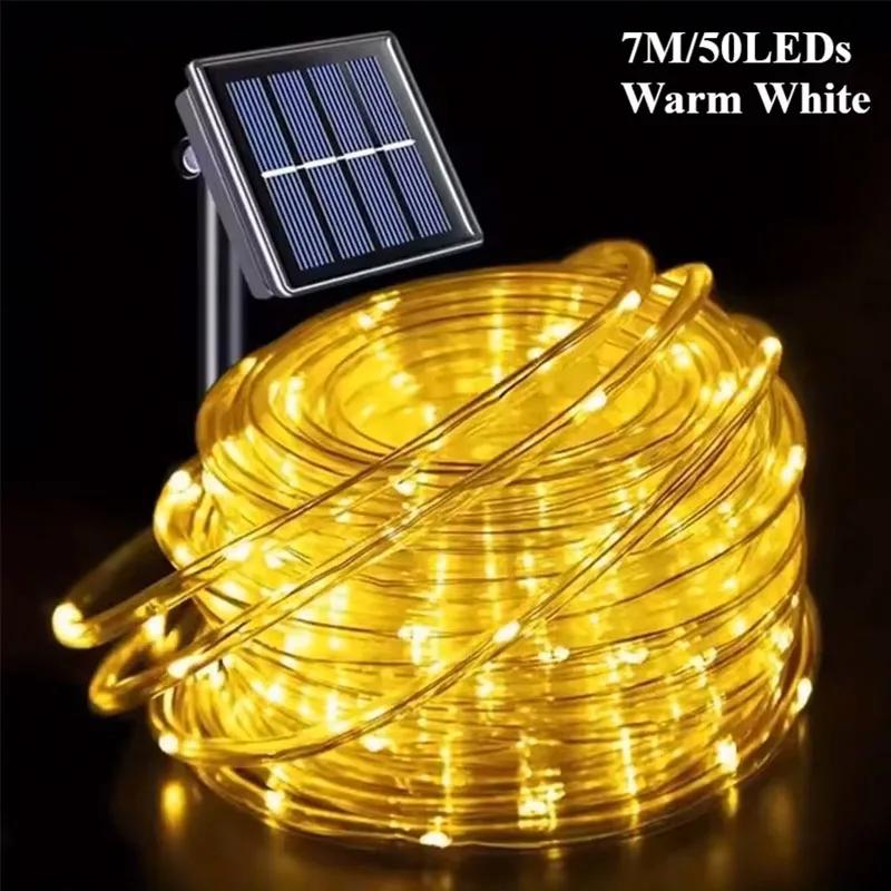 12m/7m Solar Rope Light Outdoor Garden LED Tube Fairy Light Strings 8 Modes Wedding Swimming Pool Roof Garland Party Decorations