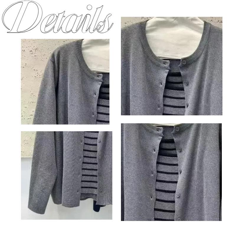Korean College Style Striped Patchwork Two-Piece Women's Knitted Sweater