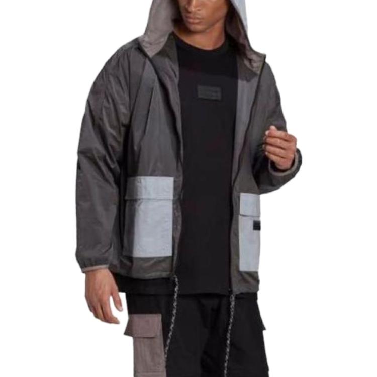 adidas Jackets Men's Gray Hooded Moderate Workwear GN3344