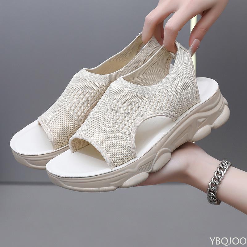 Summer New Sports Thick Soled Fabric Casual Sandals Outdoor  Daily Open Toe Wedge Heel Elastic Sleeve Mouth Women's Shoes