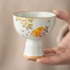 Ceramic Teacup Hand-painted Osmanthus Goldfish High Foot Cup Chinese Kung Fu Teaware Set Master Cups Retro Vintage Tea Bowls