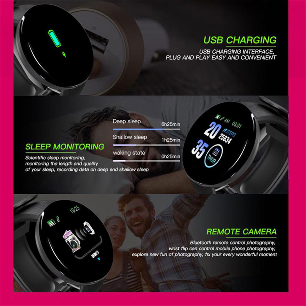 D18 Smart Bracelet: Color Screen, Call Alerts, Step Counter, Waterproof, Heart Rate & Blood Pressure Monitor.