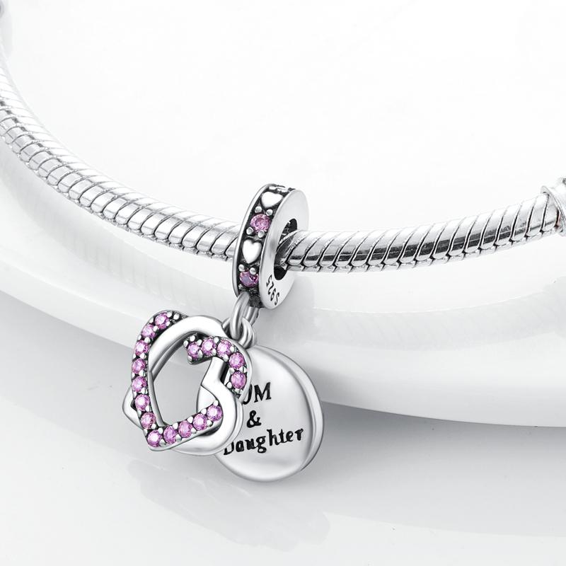 925 Sterling Silver Dangle Charm Beads Family Heart Fit Original Bracelet DIY For Pendant Necklace Making Mother's Day
