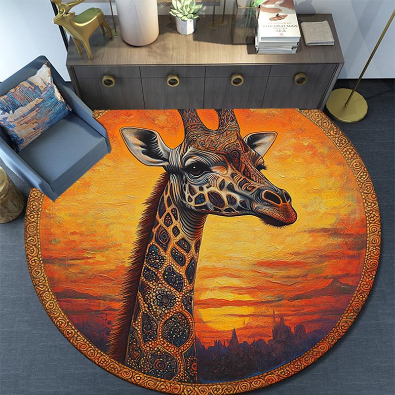 Giraffe Round Area Rug,Carpet Rug for Living Room Bedroom Sofa Playroom Decor,Non-slip Floor Mat