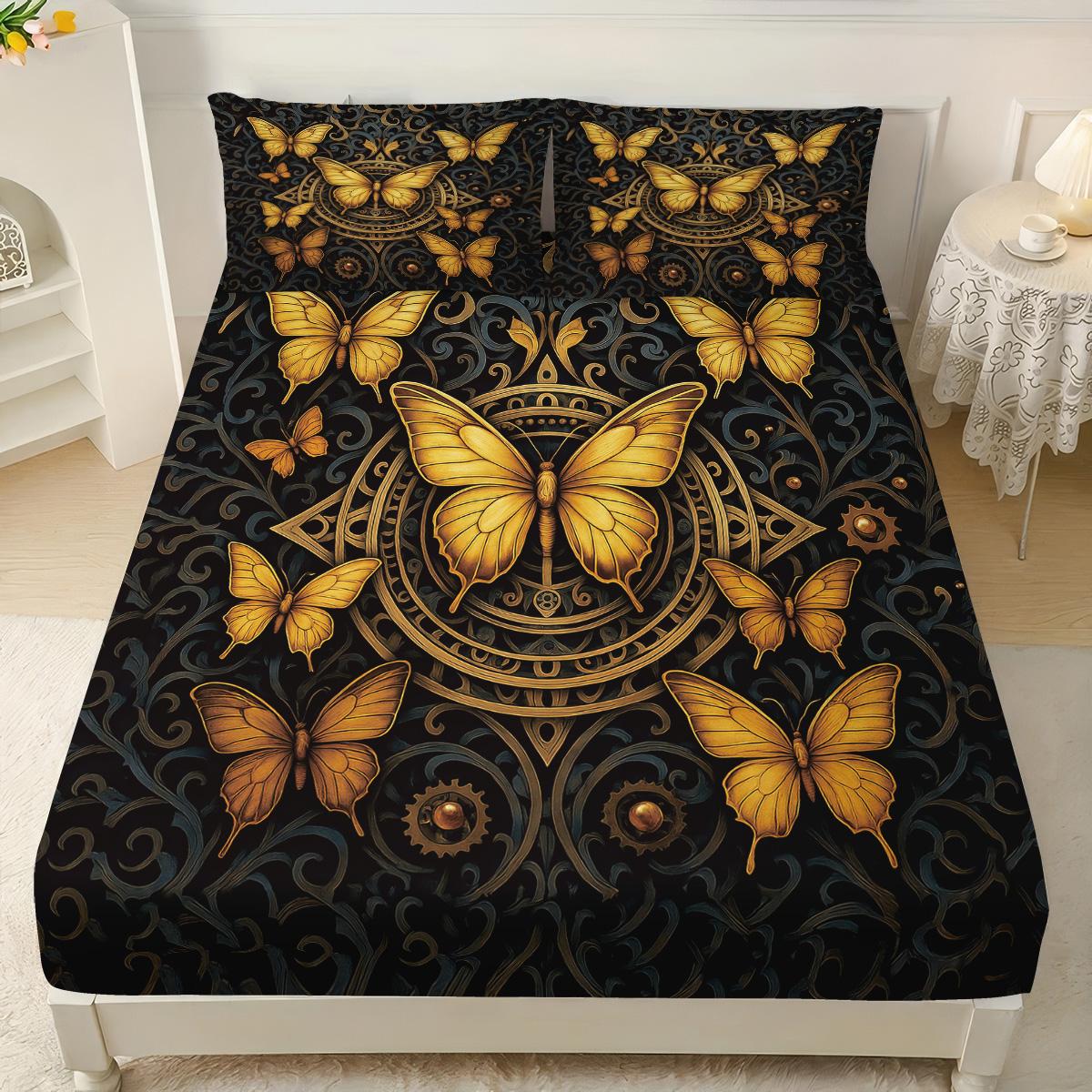 

3pcs Mechanical style Butterfly Insect Print Coreless Bed Sheet Set Multi Size Comfortable Bed Cover Bedroom Bedding Decoration 90x191