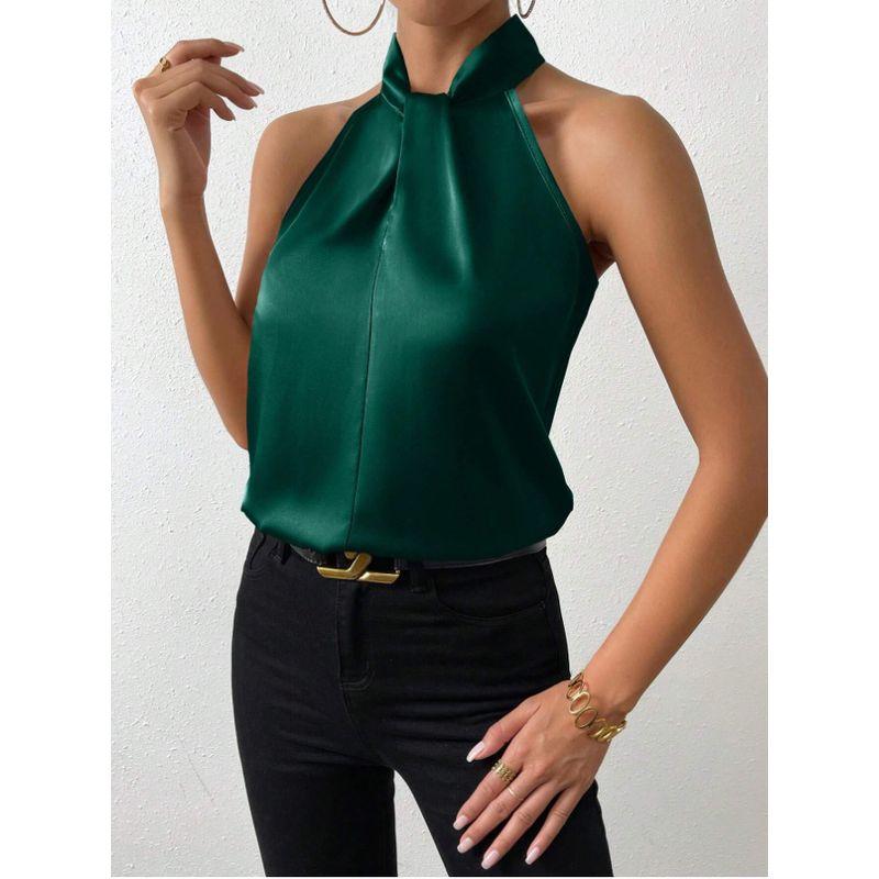 Sleeveless Top Women's Clothing 2025 Summer New Arrival Fashion Female Satin Multicolor Halterneck Cold-Shoulder Sleeveless Vest