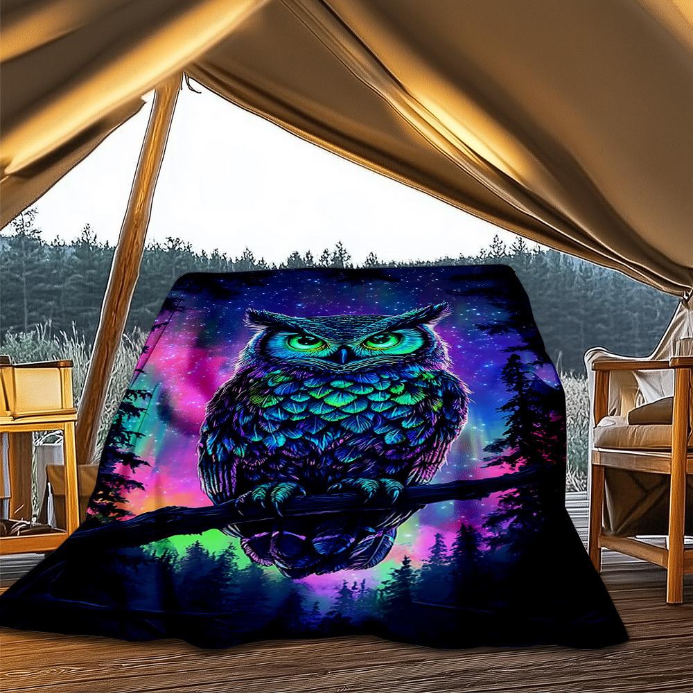 

1 шт. Неоновый Сова Арт Принт Наружное Одеяло - Легкий Фланелевый Плед Для Путешествий, Кемпинга, Гостиной, Дивана, Кресла yy251114206 75x90cm