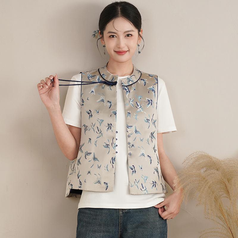 

Высококачественный китайский ретро-кардиган-жилет с вышивкой и застежкой на пуговицы-лягушки XL