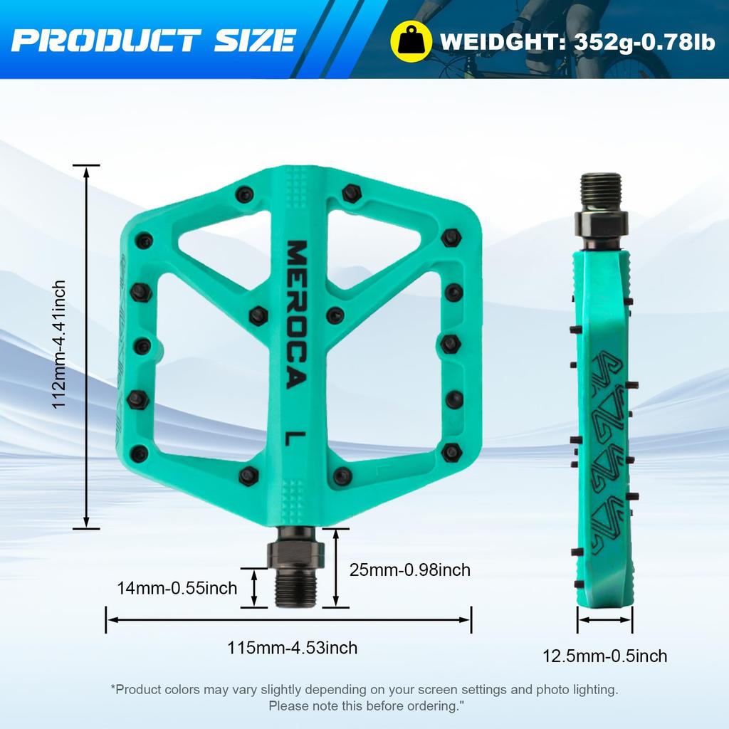 TINGSING Mountain Bike Pedals MTB Road Nylon Fiber Bicycle Lightweight Wide Flat Platform Cycling MTB Accessories Double Sided Pins Turquoise Non-Slip