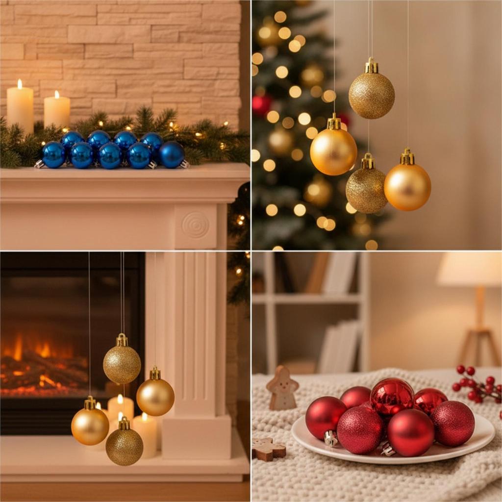 24 Pieces Christmas Bauble 3 Cm Diameter Hanging with Metal Cap Glossy Ornament for Holiday