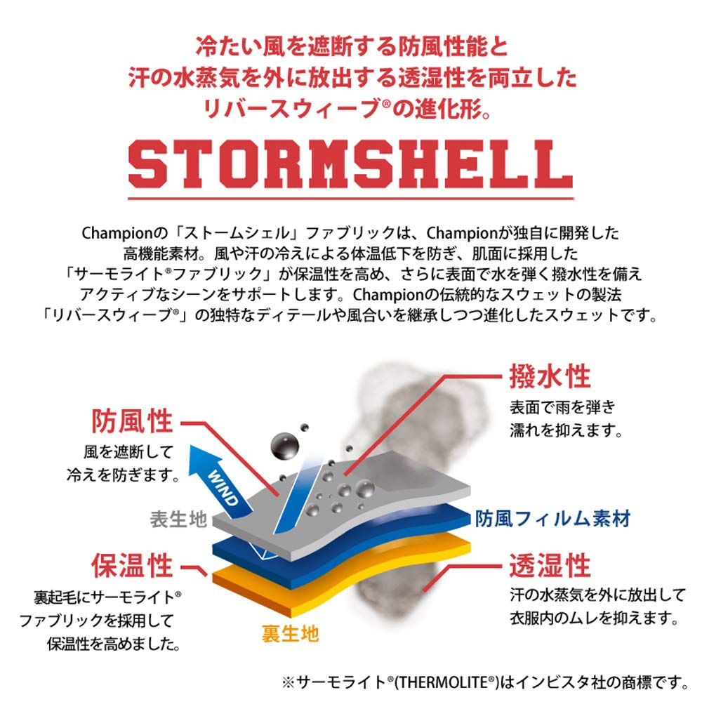 Champion Reverse Weave Hooded Size with a Storm Shell and and a Logo Men's Sweatshirt, C3-L108, Black, Small, Lining, Warmth, Water-Repellent,