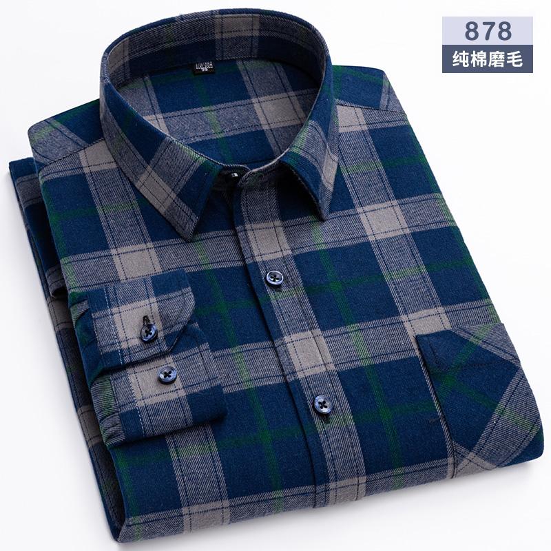 Oversized S~6XL Men's Plaid Shirt Long Sleeve Autumn Spring Soft Standard Fit 100% Cotton Brushed Outerwear Casual Man Clothing