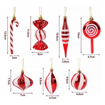 14 Stück/Box Weihnachts-Zuckerstange Rote Kugel Ornamente Weihnachtsbaum Hängeanhänger Navidad Neujahr Heimdekorationen 2024 Weihnachtsgeschenk