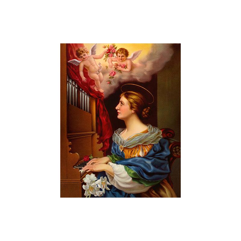 Catholic Patron Saint of Musicians Retro Canvas Painting Posters Print Religious Art Woman Pictures Room Home Wall Decor Cuadros