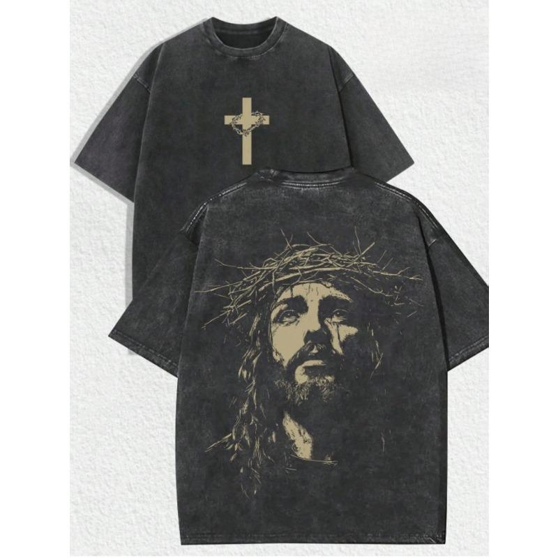 

European Size Men s Retro Pure Cotton Washed Print T-Shirt - Trendy Fashion Style,Eye-Catching Patterns,Comfortable Casual Wear,Perfect for Streetwear S чёрный