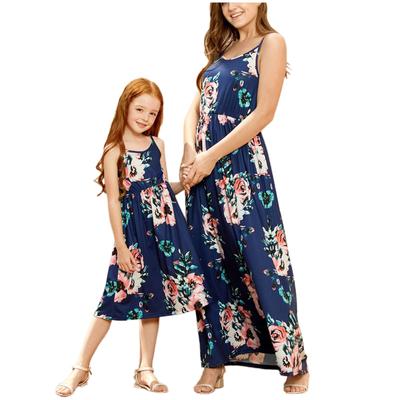 Summer Mommy And Me Sleeveless Romper Maxi Dresses+Headband Family Matching Set