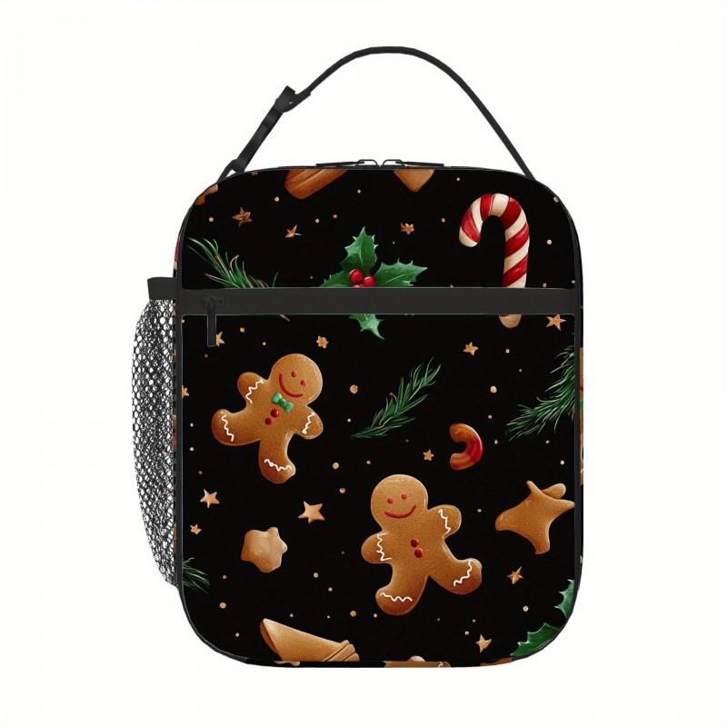 Portable Insulated Lunch Bag With Christmas Print - Thickened Thermal Food Carrier Students Office Workers