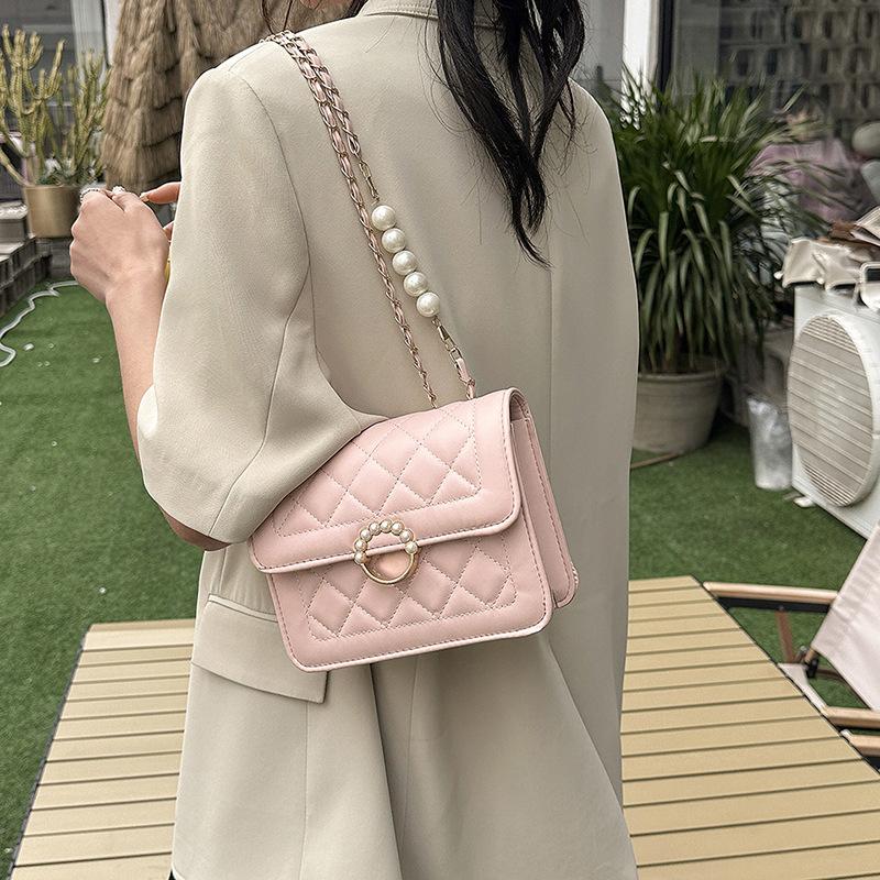 Rhombus Embroidery Thread Small Bag Women's 2025 New Small Fresh and Versatile Chain Messenger Bag Foreign Style Shoulder Small Square Bag Tide