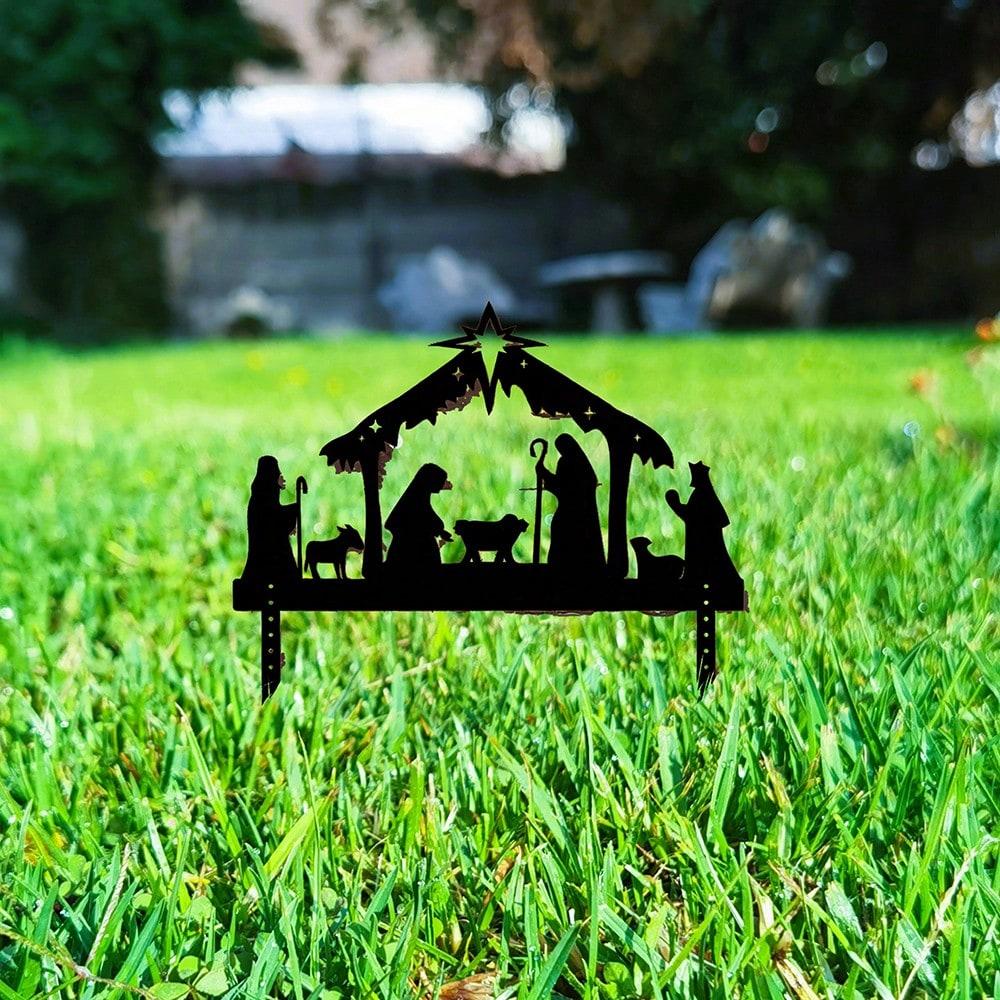 Art Deco Metal Garden Stake Sign, Outdoor Christmas Ornament Lawn Decor, Unique Holiday Gift