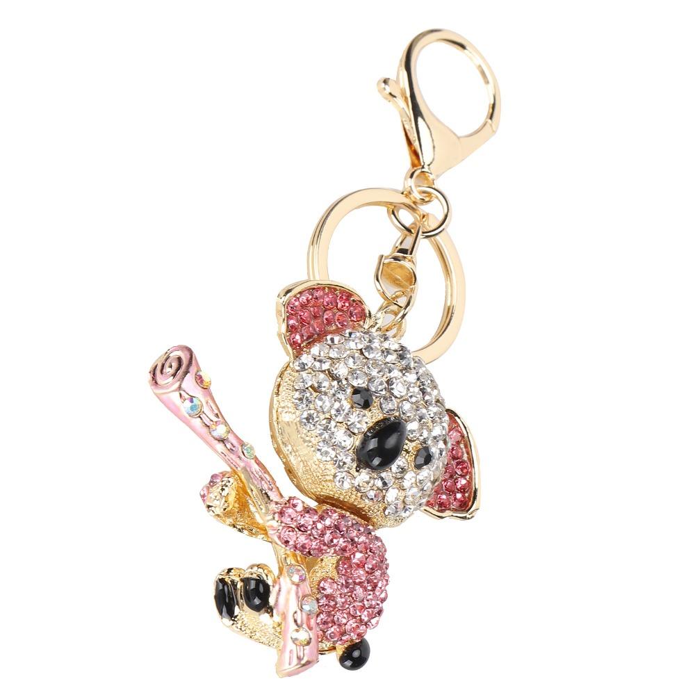 2pcs Pink Color Koala Bear Keychain Rhinestone Decoration Crystal Rhinestone Keychain  For Women