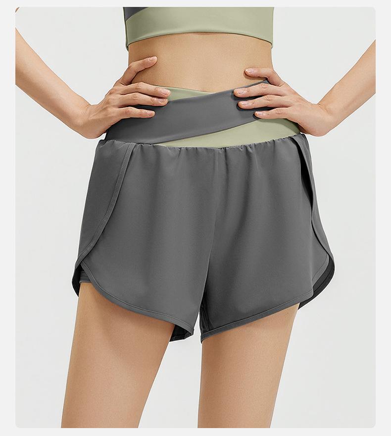 Women's High-Waist Quick-Dry Colorblock Yoga Shorts with Side Pockets