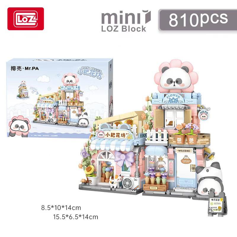 LOZ-4801 Folding Street View Bear Takoyaki Wooden House Flower Workshop Building House Model Children's Building Blocks Toy