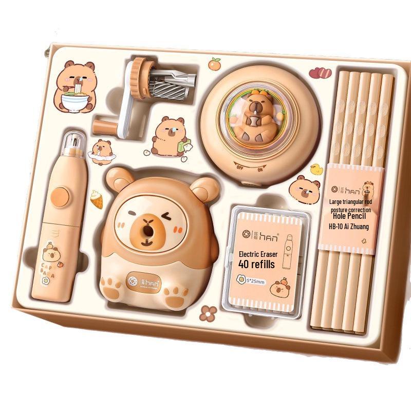 First Grade Back-to-School Capybara Stationery Gift Set: Complete Study Supplies Package