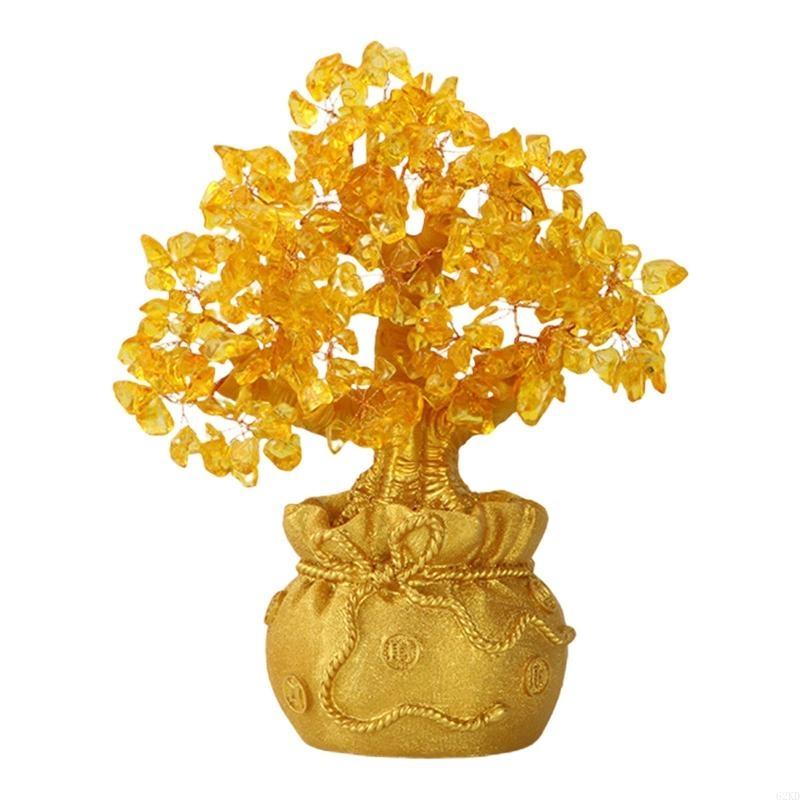 62KD Yellow Crystal Money Tree Ornament Chinese Feng Shui Lucky-Tree Decorations Gift