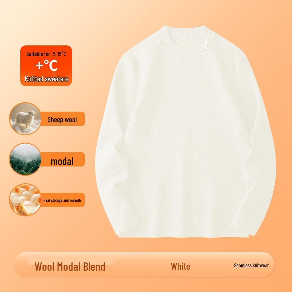 Men's 450G Seamless Half-High Collar Wool Sweater - Thickened Warm Knit Base Layer for Autumn/Winter