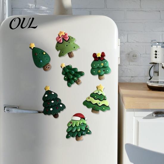 Miniature Christmas Tree Decor 7Pcs/Set Mini Refrigerator Magnet, Xmas Shape Resin Holiday Ornaments Fridge Decorative Magnet for Whiteboard