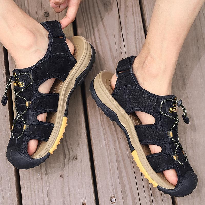 Men Hiking Sandals Outdoor Black Brown Water Shoes Wide Palm Athletic Closed Toe Sport Sandals Beach Shoes Large Size