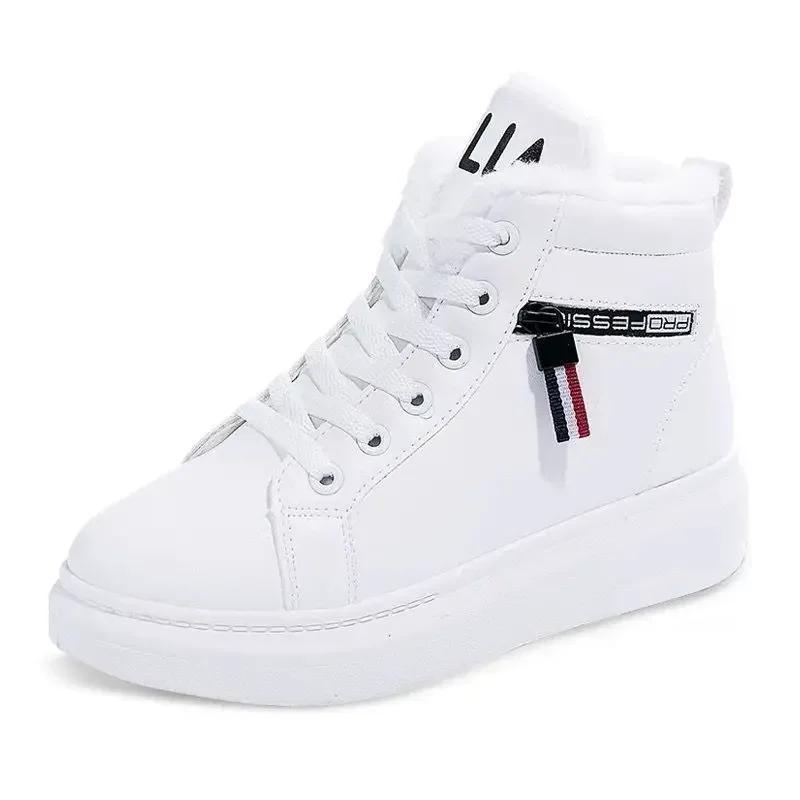 Women Ankle Boots Warm Plush Woman Vulcanized Shoes Walking Sneakers Casual Flats Lace Up Ladies Snow Shoes