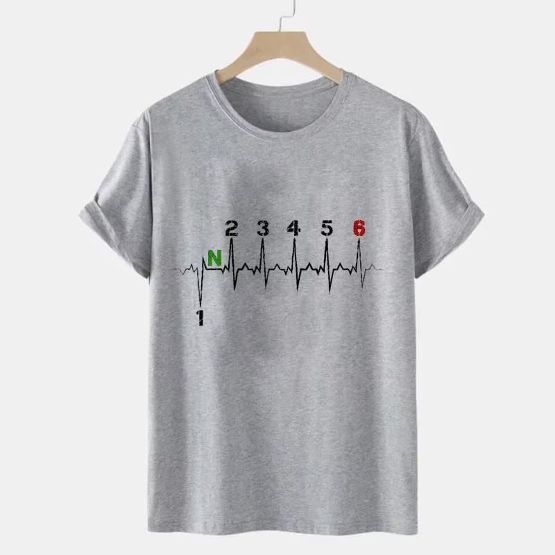 Men T-shirts Motorcycle Gear Shift 1n23456 Heartbeat Ekg Pulse Print T Shirt Men Teeshirt Tshirt Short Sleeve T Shirts S