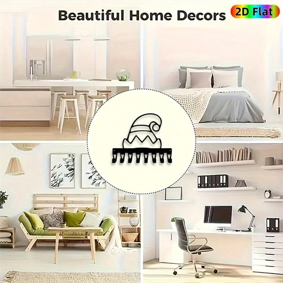 Hand Forged Elf Hat Key Holder Iron Wall Art 8 Hooks Christmas Fantasy Decor Gift