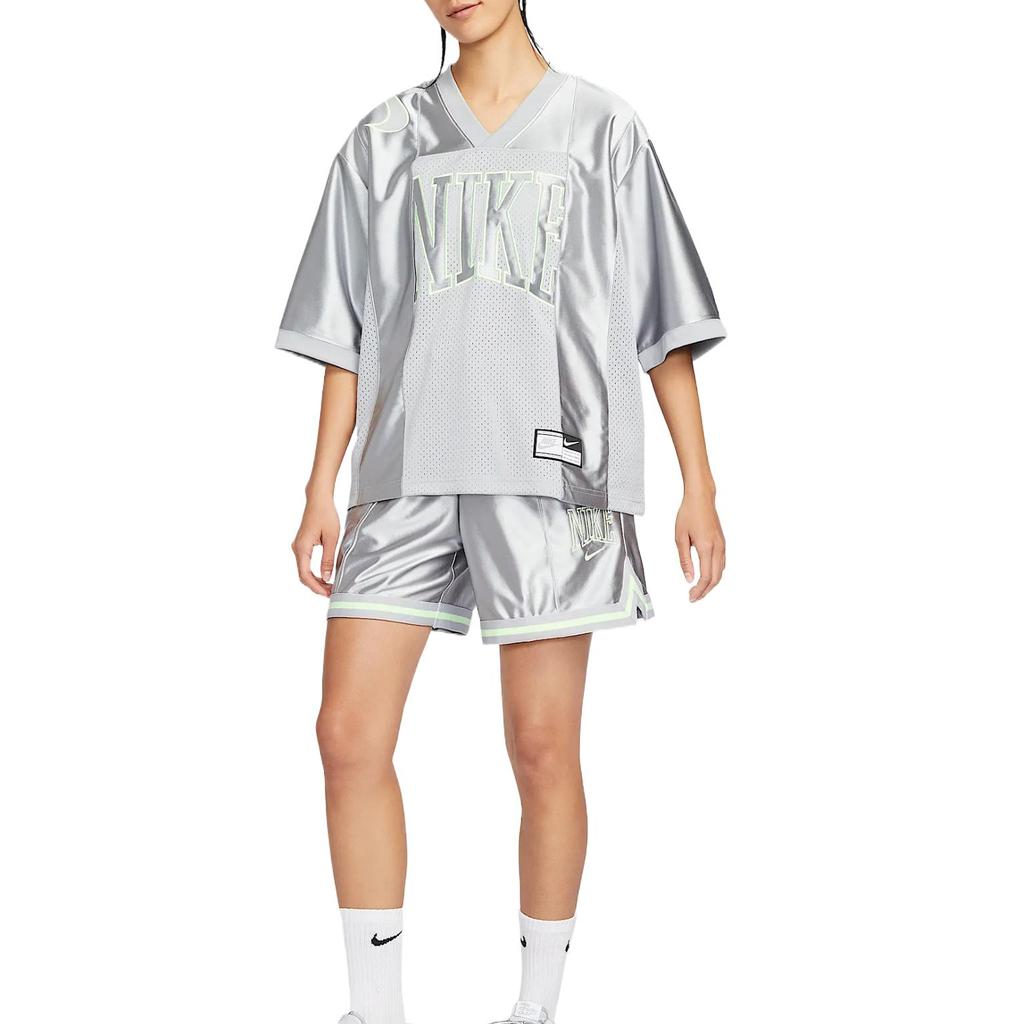 Nike Sportswear Comfortable Fashion Casual Versatile Basketball Jersey Women Tops Light-Smoke-Grey Pale-Yellow-Green HJ0281077