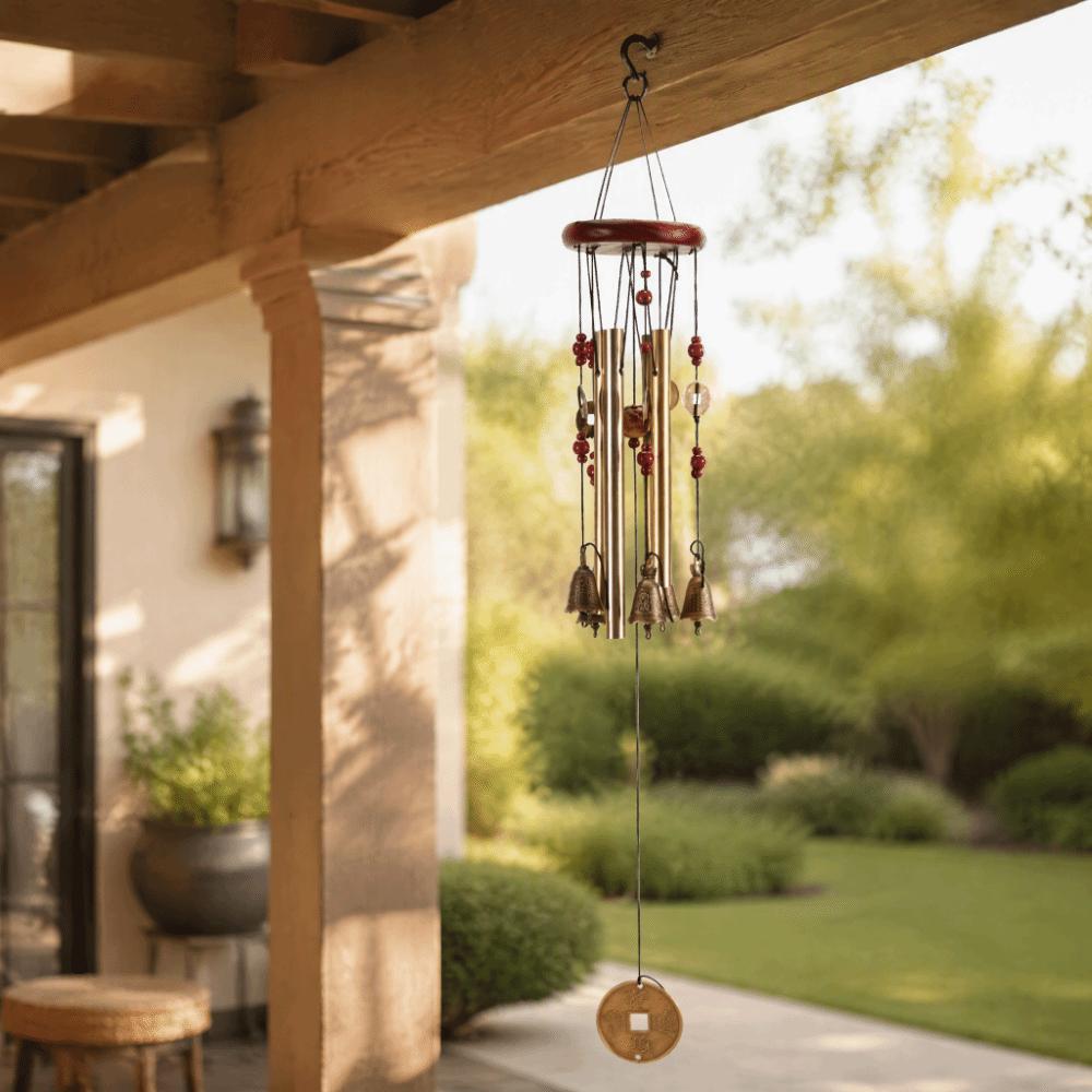 Aluminum Tube Wind Chimes Bronze Bell 6 Tuned Tubes Multi-Pipe Wind Chimes Golden Finish Deep Tone Memorial Wind Chimes