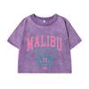 Womans Cotton Crop Tees Trend O-Neck Distressed Washed T-Shirts Malibu Beach Simple Letter Printing Tops Clothes