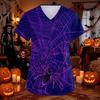 Women's Halloween Print Scrub Top with V-Neck and Pockets, Comfort Fit
